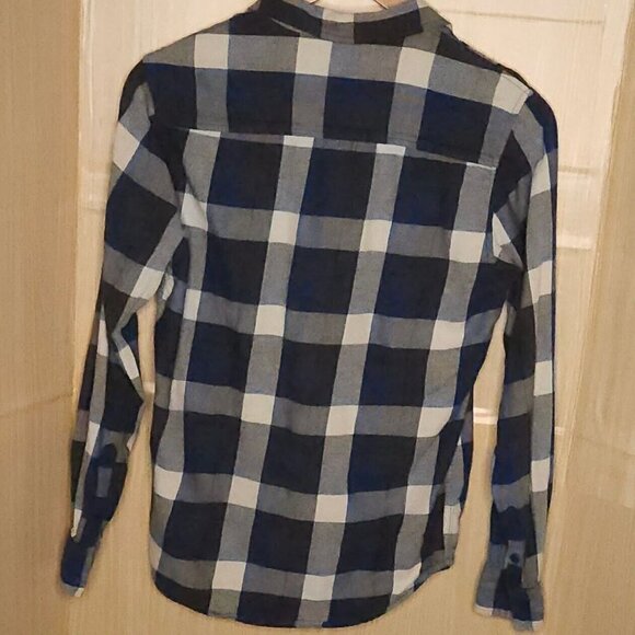 Arizona Mens Blue White Plaid Flannel Button Down Medium - Picture 2 of 5